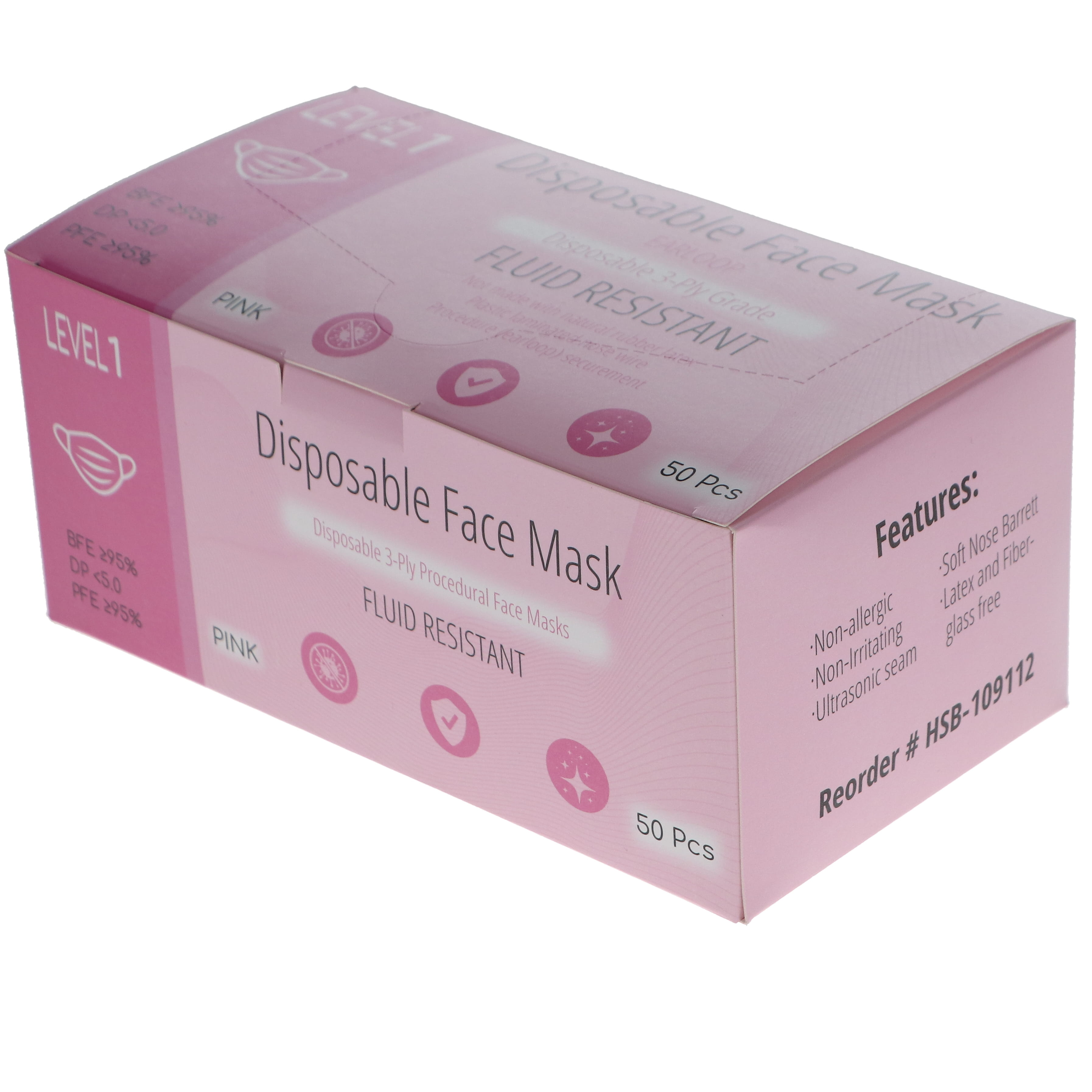 House Brand Dentistry 109112 3-Play Earloop Face Masks ASTM Level 1 Pink PFE 95% 50/Bx House Brand Dentistry 109112 3-Play Earloop Face Masks ASTM Level 1 Pink PFE 95% 50/Bx